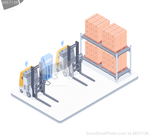 Image of Warehouse with forklifts isometric illustration