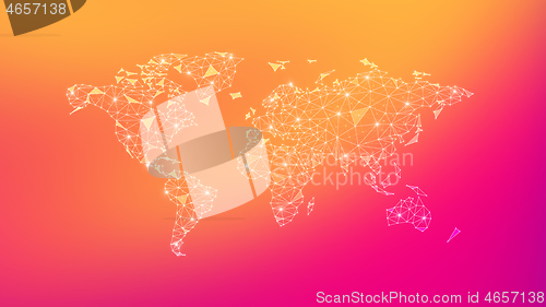 Image of Polygon world map on multicolored background