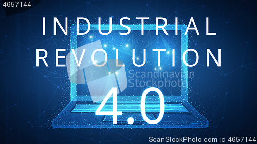 Image of Fourth industrial revolution on hud banner with laptop.