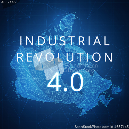 Image of Fourth industrial revolution on blockchain polygon Canada map.