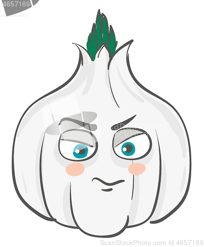 Image of Angry garlic with eyebrows illustration color vector on white ba