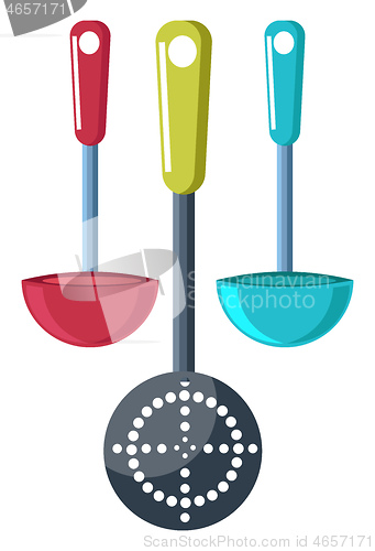 Image of Fry Pans and cutter vector color illustration.