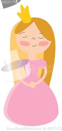 Image of Smiling princess in pink dress and golden crown vector illustrat