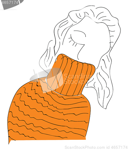 Image of A cute little cartoon girl in her orange sweater winter clothes 