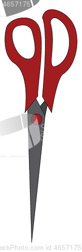 Image of A pair of thin red-colored scissors vector or color illustration