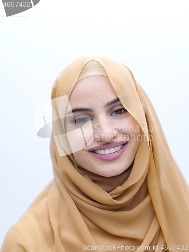 Image of portrait of beautiful muslim woman isolated on white