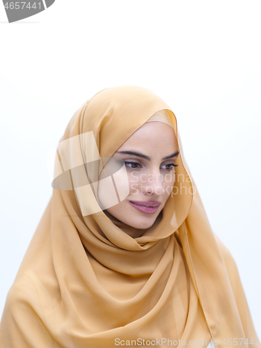 Image of portrait of beautiful muslim woman isolated on white