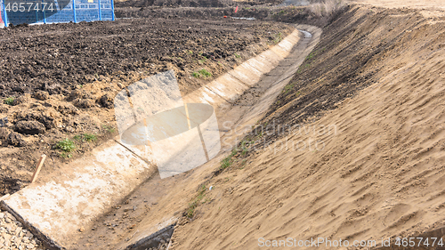 Image of Construction of a drainage ditch along a road near an industrial facility