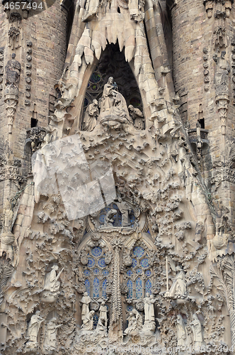 Image of Detail of Nativity facade of Sagrada Familia church in Barcelona