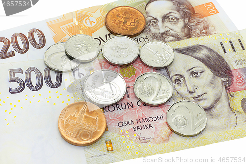 Image of Czech money, banknotes and coins