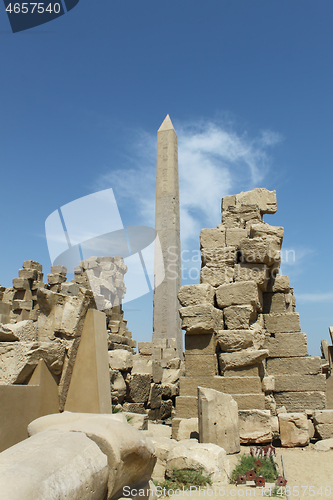 Image of Ruins and obelisk of Karnak Temple in Luxor, Egypt