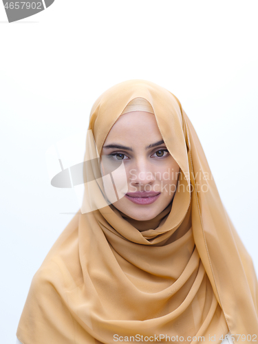 Image of portrait of beautiful muslim woman isolated on white