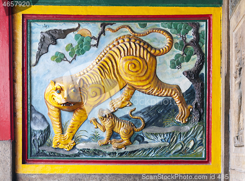 Image of Tiger decoration of a temple in Vietnam