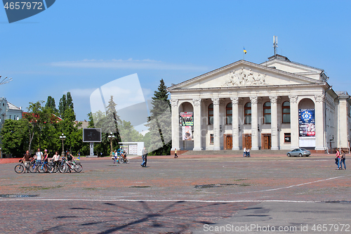 Image of area in Chernihiv town with beautiful dramatic theatre