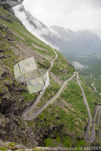 Image of Trollstigen troll path in Norway from above