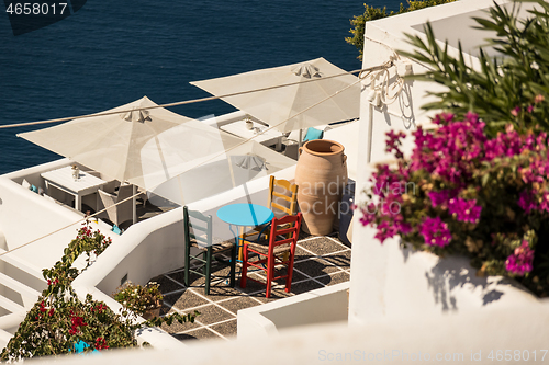 Image of typical architecture of houses on the island of Santorini in Gre