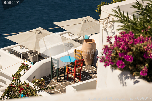 Image of typical architecture of houses on the island of Santorini in Gre