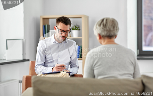 Image of senior woman patient and psychologist