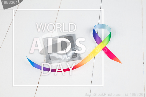 Image of Aids Awareness Sign Red Ribbon. World Aids Day concept.