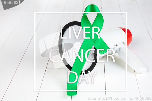 Image of Liver Cancer and Hepatitis B - HVB Awareness month ribbon, Emerald Green or Jade ribbon