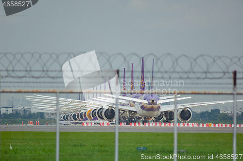 Image of Thai Airways jets grounded during Covid-19