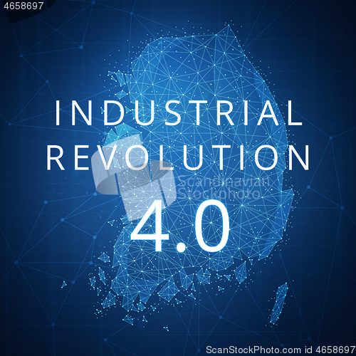 Image of Fourth industrial revolution on blockchain polygon South korea map.