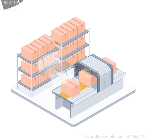 Image of Automated packaging conveyor belt isometric illustration