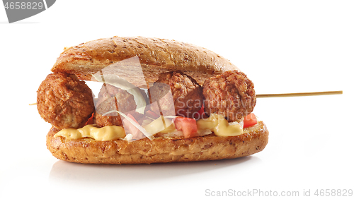 Image of toasted bread with meat balls