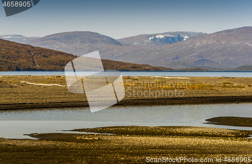 Image of Landscape with Tornetrask lake and mountains, Norrbotten, Sweden