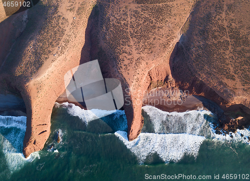 Image of Top view on Legzira beach with arched rocks