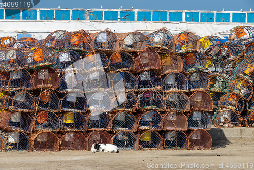 Image of Stack of crab traps is Essaouira port