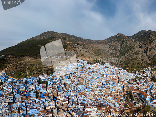 Image of Aerial view of blue city Chefchaouen