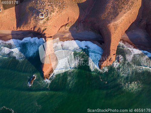 Image of Top view on Legzira beach with arched rocks