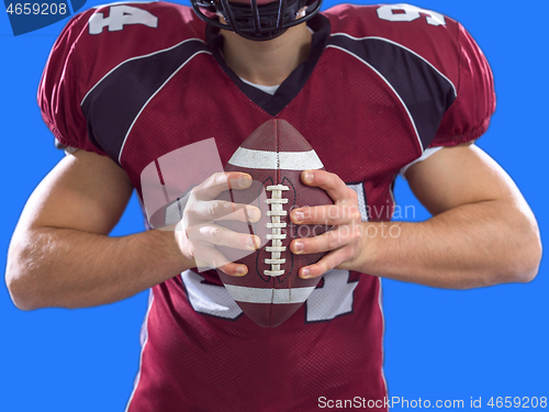 Image of closeup American Football Player isolated on colorfull backgroun