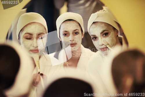 Image of bachelorette party, mirror portrait