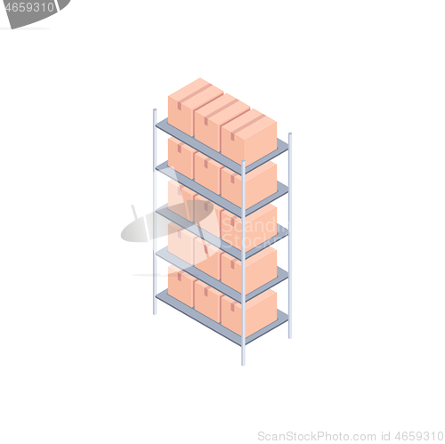 Image of Racks with small boxes isometric vector illustration