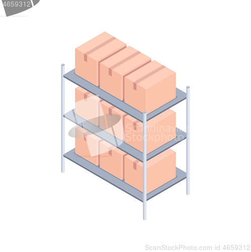 Image of Racks with boxes isometric vector illustration