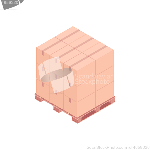 Image of Pallet with small boxes isometric vector illustration