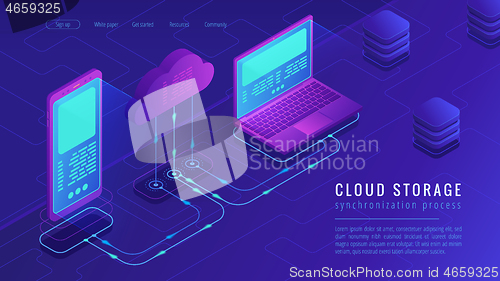 Image of Isometric cloud storage landing page concept.