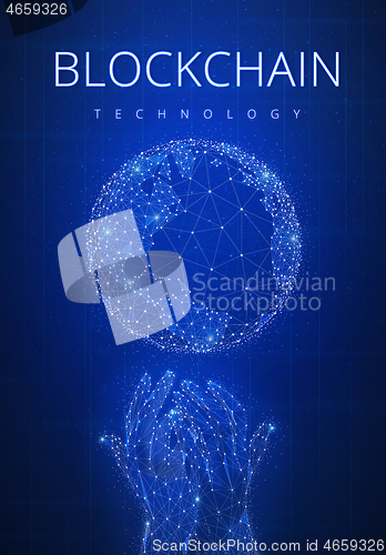 Image of Blockchain technology futuristic hud banner with globe.