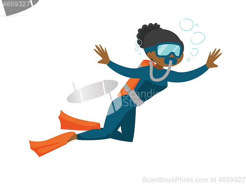 Image of African-american scuba diver enjoying the dive.