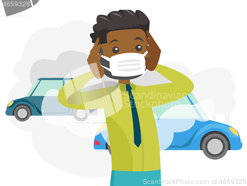 Image of Man wearing mask because of toxic air pollution.