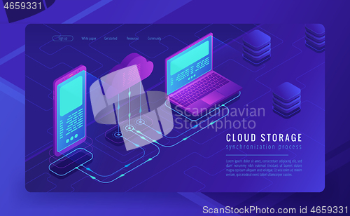 Image of Isometric cloud storage landing page concept.