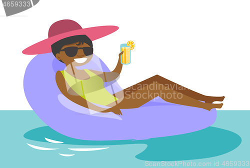 Image of African-american woman relaxing in swimming pool.