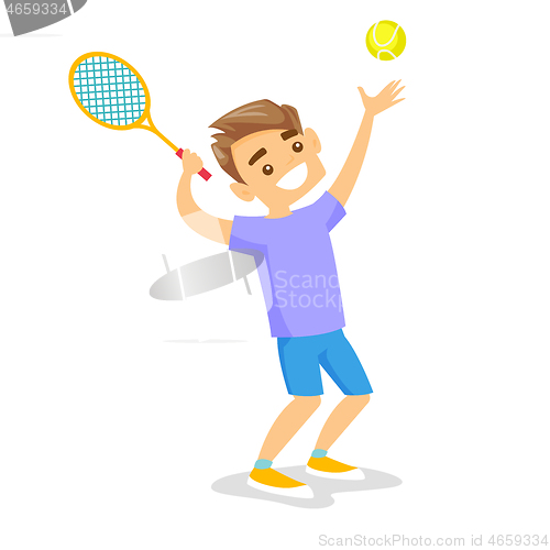 Image of Caucasian white tennis player playing tennis.