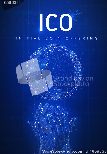 Image of ICO initial coin offering futuristic hud banner with globe and h