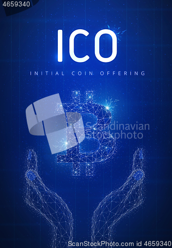 Image of ICO initial coin offering futuristic hud banner with bitcoin sym