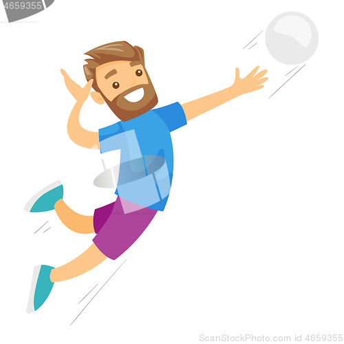 Image of Caucasian white sportsman playing volleyball.