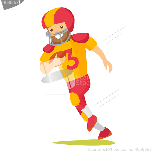 Image of Caucasian white rugby player running with ball.