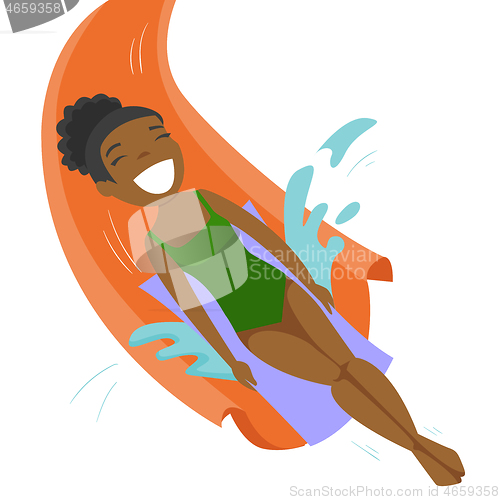 Image of African-american woman having fun in waterpark.